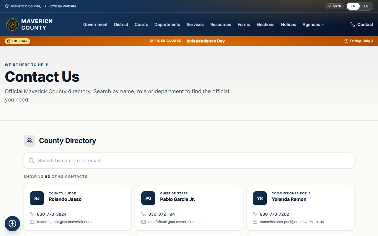 Maverick County contact directory for inmate records and jail roster questions