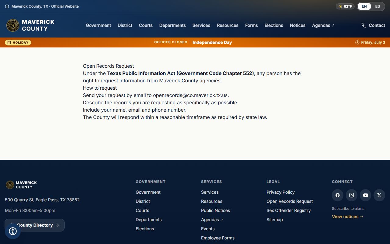 Maverick County open records request route for jail mugshots and booking photos